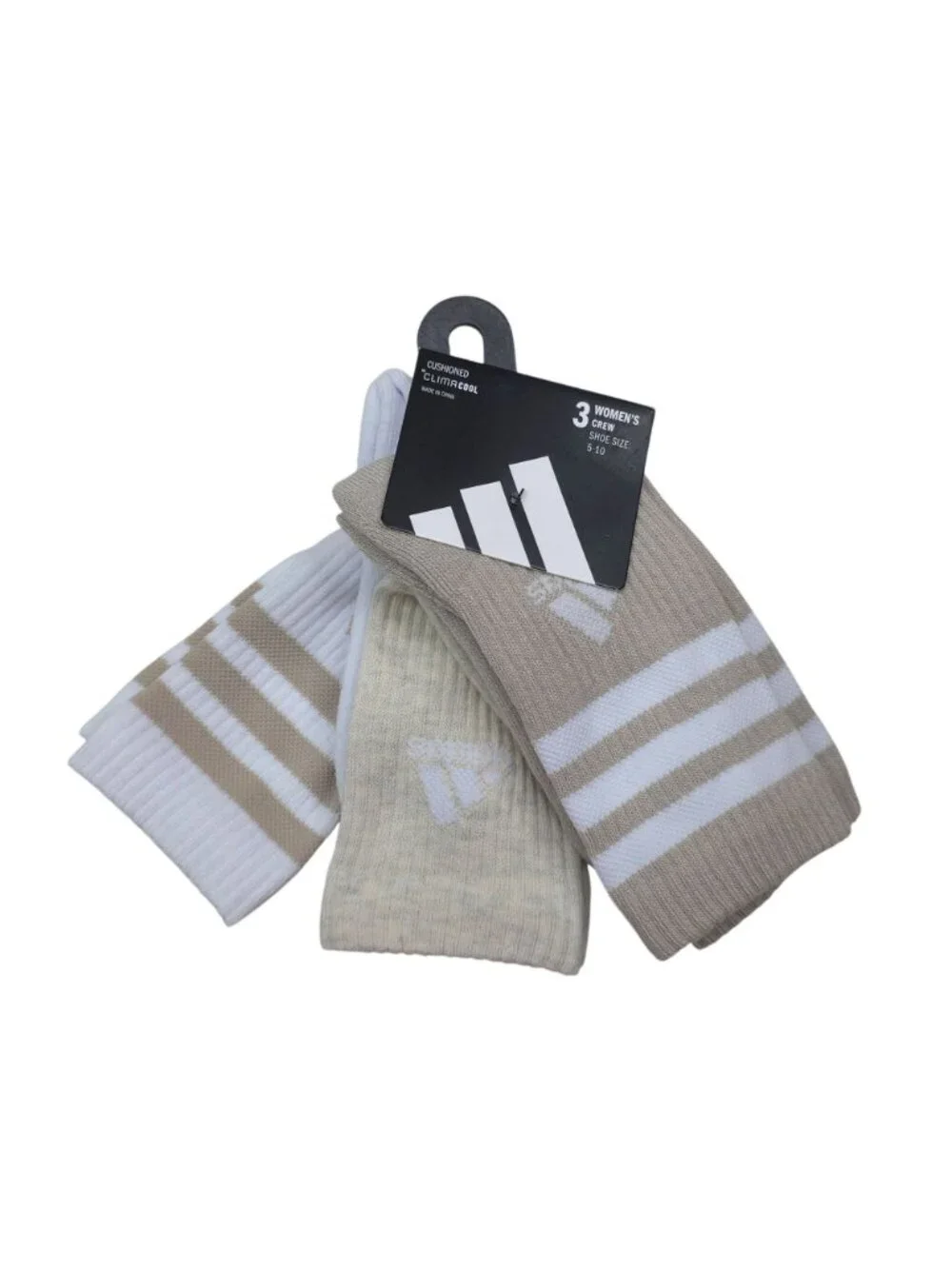 Adidas Womens ClimaCool Crew Socks 3 Pack Beige White Shoe Cushioned Breathable